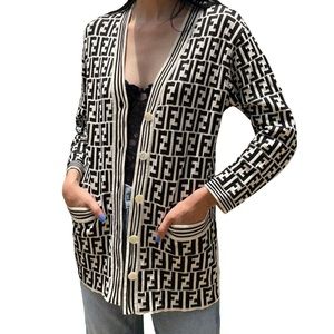 FENDI VINTAGE ZUCCA LOGO CARDIGAN SWEATER